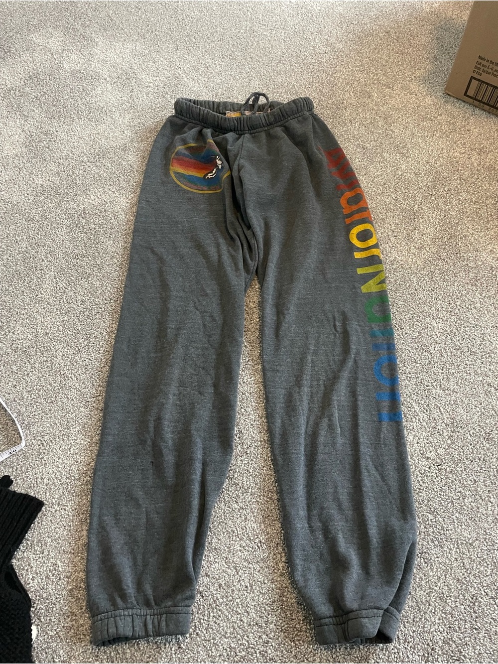 Aviator Nation Charcoal Joggers with Rainbow Logo and Side Script